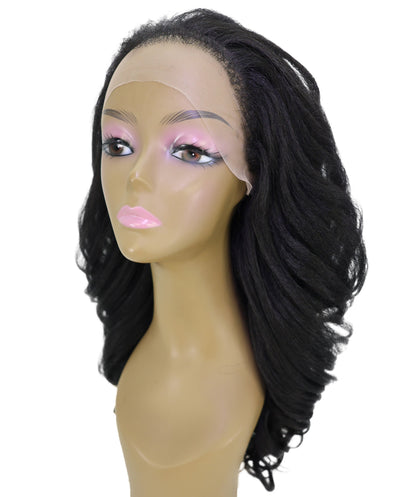 LUXLUXE 24" Long Wavy Lace Frontal Wig Natural Black– 223g Curl Hairpiece for Women Heat Resistant Synthetic Fiber