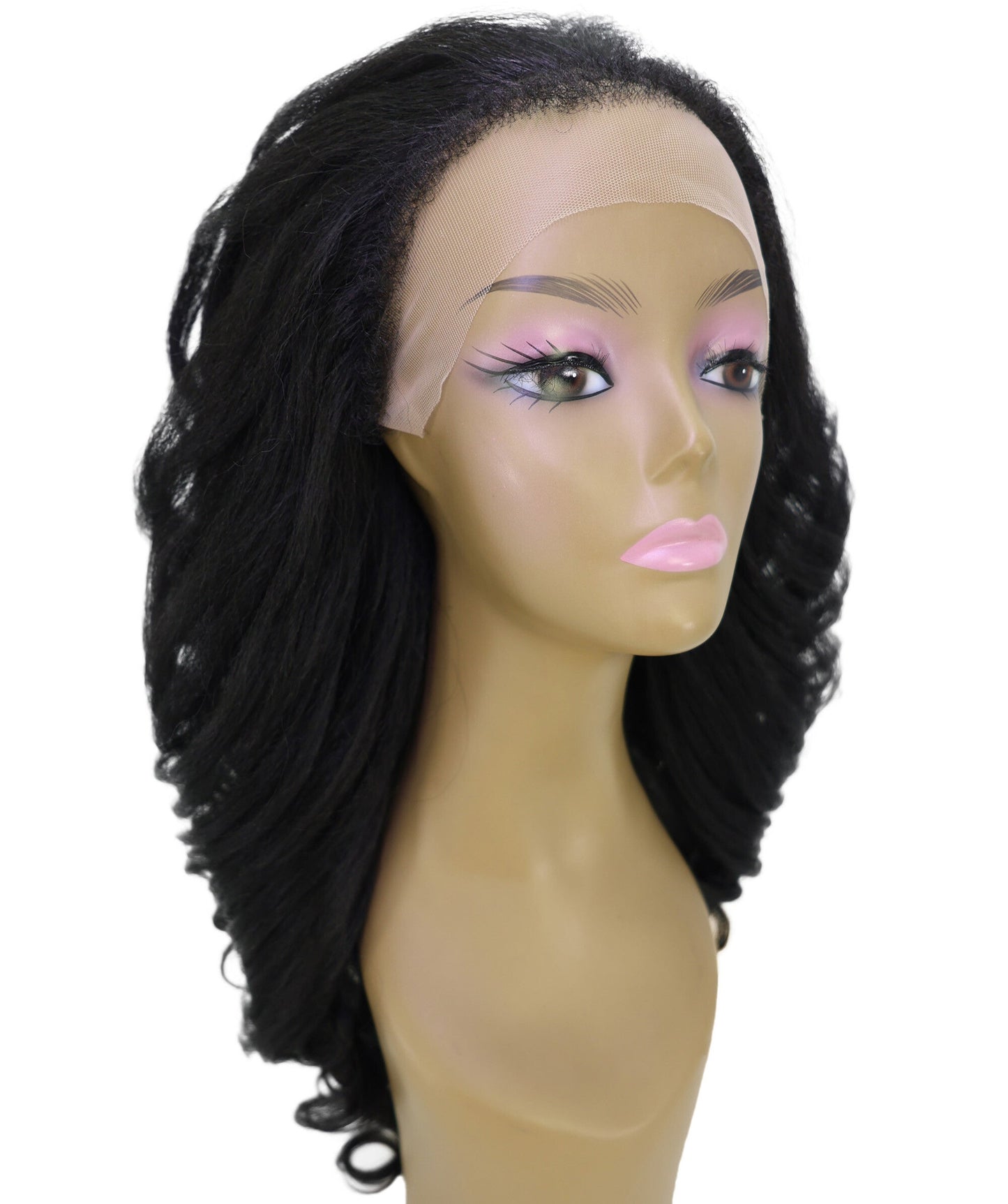 LUXLUXE 24" Long Wavy Lace Frontal Wig Natural Black– 223g Curl Hairpiece for Women Heat Resistant Synthetic Fiber
