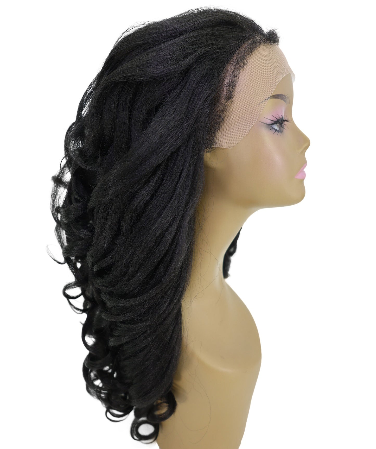 LUXLUXE 24" Long Wavy Lace Frontal Wig Natural Black– 223g Curl Hairpiece for Women Heat Resistant Synthetic Fiber