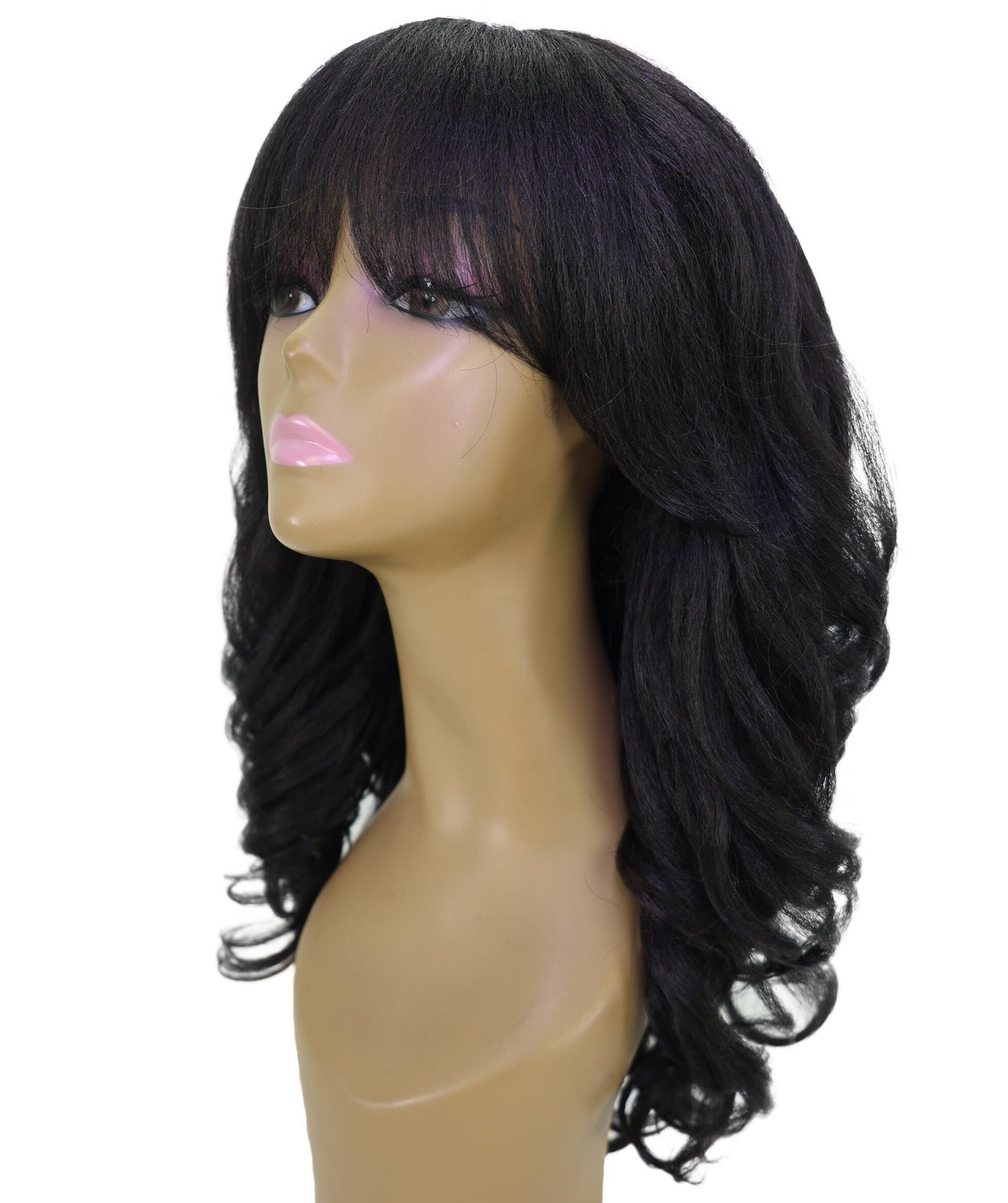 LUXLUXE Long Wavy Wig with Bangs – Women's Curly Full Hairpiece Heat Resistant Synthetic Fiber