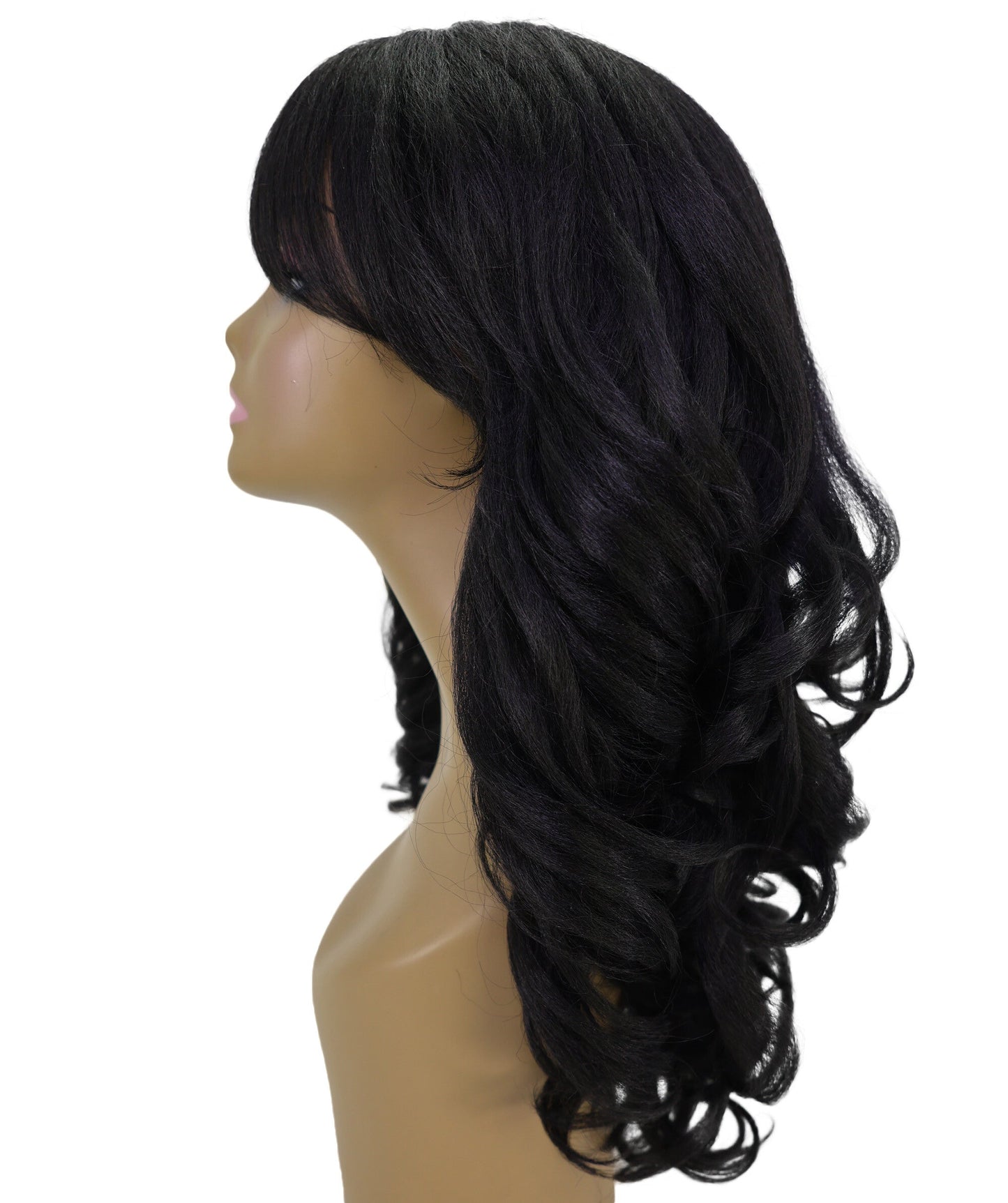 LUXLUXE Long Wavy Wig with Bangs – Women's Curly Full Hairpiece Heat Resistant Synthetic Fiber