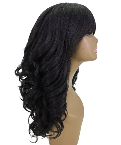 LUXLUXE Long Wavy Wig with Bangs – Women's Curly Full Hairpiece Heat Resistant Synthetic Fiber