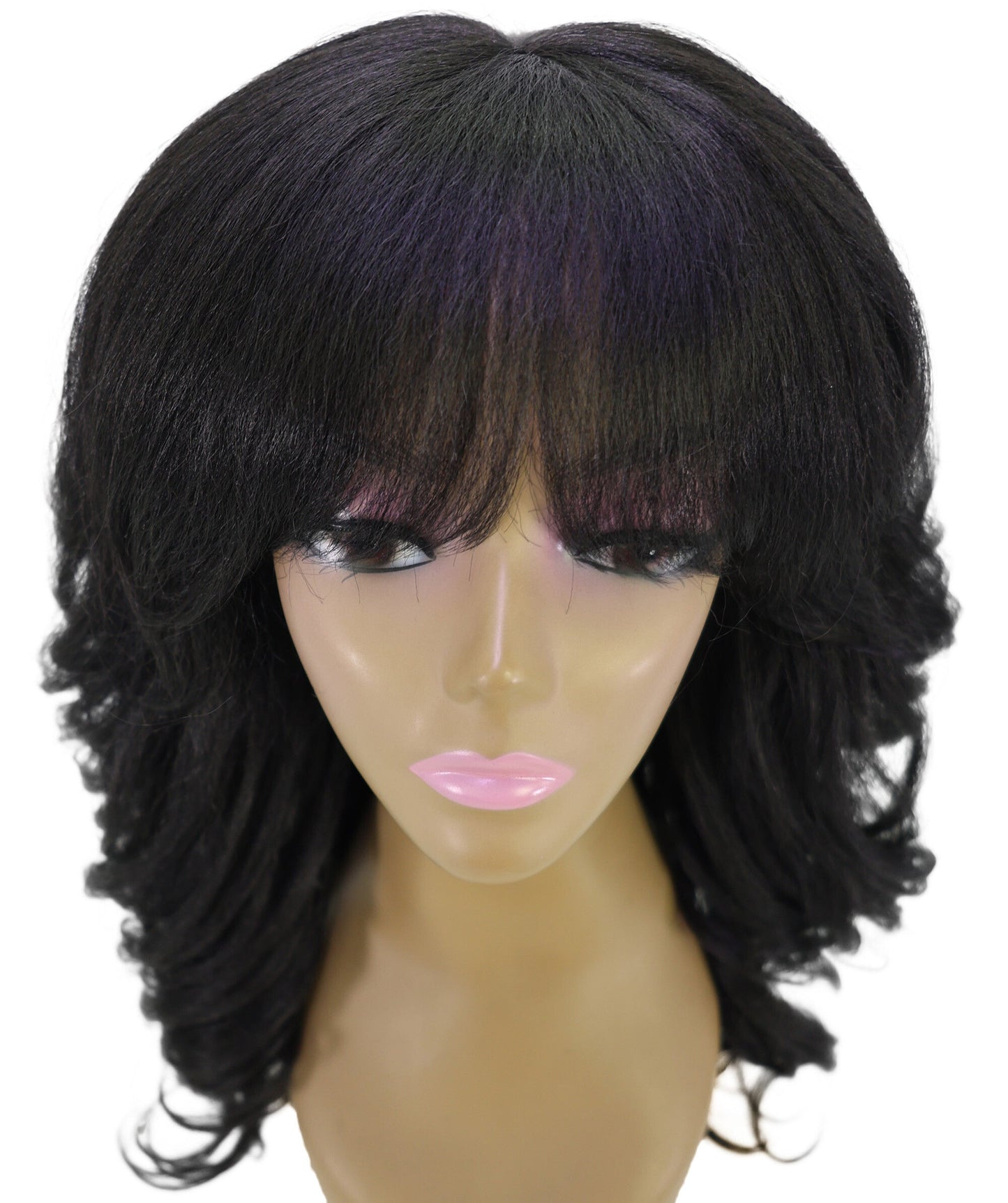 LUXLUXE Long Wavy Wig with Bangs – Women's Curly Full Hairpiece Heat Resistant Synthetic Fiber