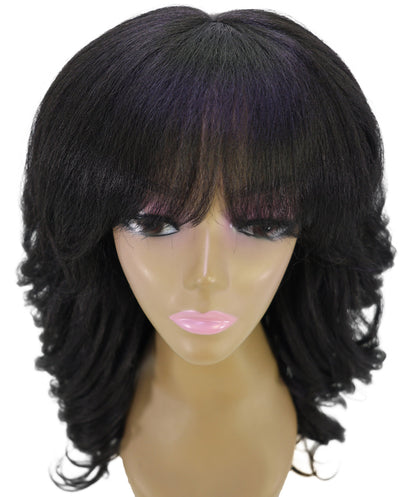LUXLUXE Long Wavy Wig with Bangs – Women's Curly Full Hairpiece Heat Resistant Synthetic Fiber