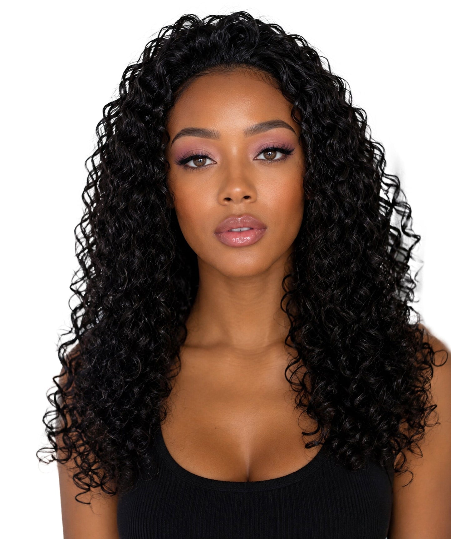 LUXLUXE Deep Wave Lace Frontal Half Wig Dark Brown – Curly Textured Hairpiece with Natural Hairline Appearance Heat Resistant Synthetic Fiber