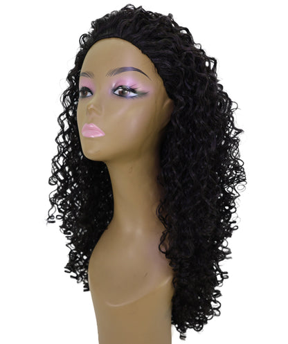 LUXLUXE Deep Wave Lace Frontal Half Wig Dark Brown – Curly Textured Hairpiece with Natural Hairline Appearance Heat Resistant Synthetic Fiber