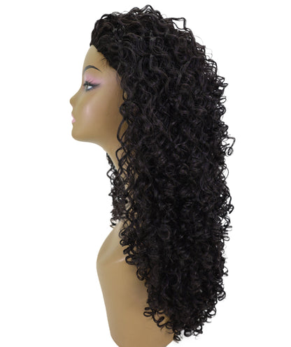 LUXLUXE Deep Wave Lace Frontal Half Wig Dark Brown – Curly Textured Hairpiece with Natural Hairline Appearance Heat Resistant Synthetic Fiber