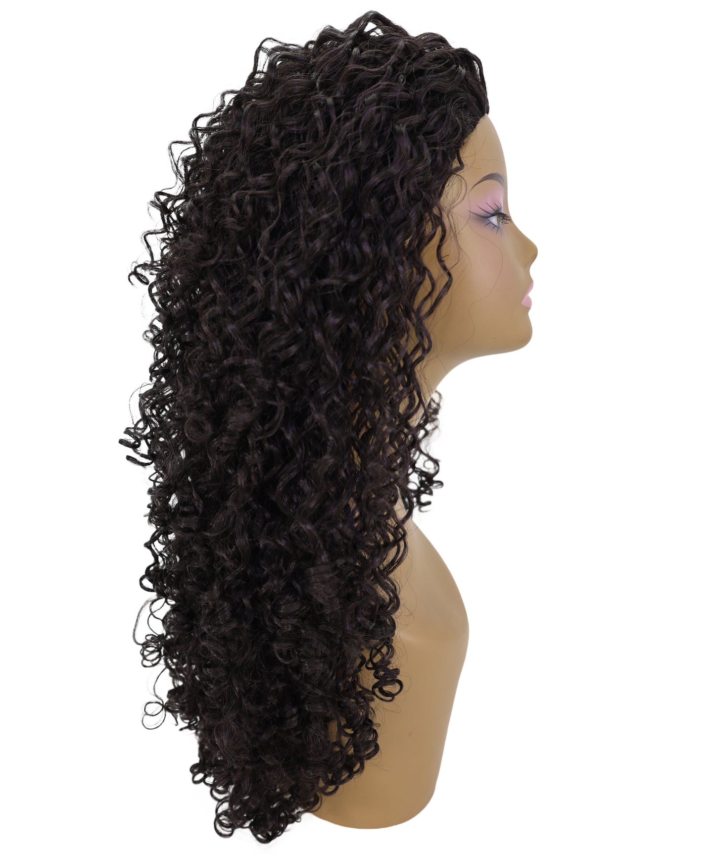 LUXLUXE Deep Wave Lace Frontal Half Wig Dark Brown – Curly Textured Hairpiece with Natural Hairline Appearance Heat Resistant Synthetic Fiber
