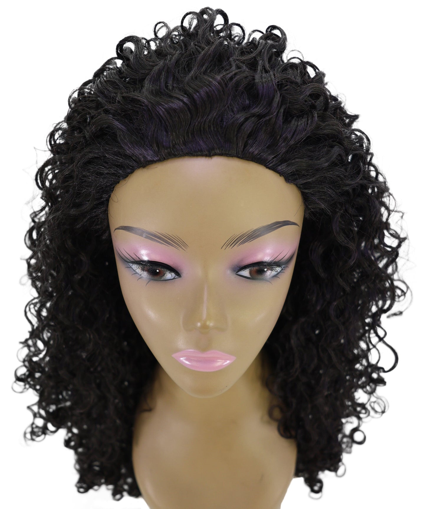 LUXLUXE Deep Wave Lace Frontal Half Wig Dark Brown – Curly Textured Hairpiece with Natural Hairline Appearance Heat Resistant Synthetic Fiber
