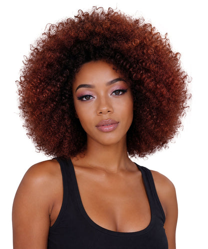 LUXLUXE Afro Kinky Curly Wig – 16 Inch Textured Curl Style Full Rounded 130g Bold Hair Heat Resistant Synthetic Fiber