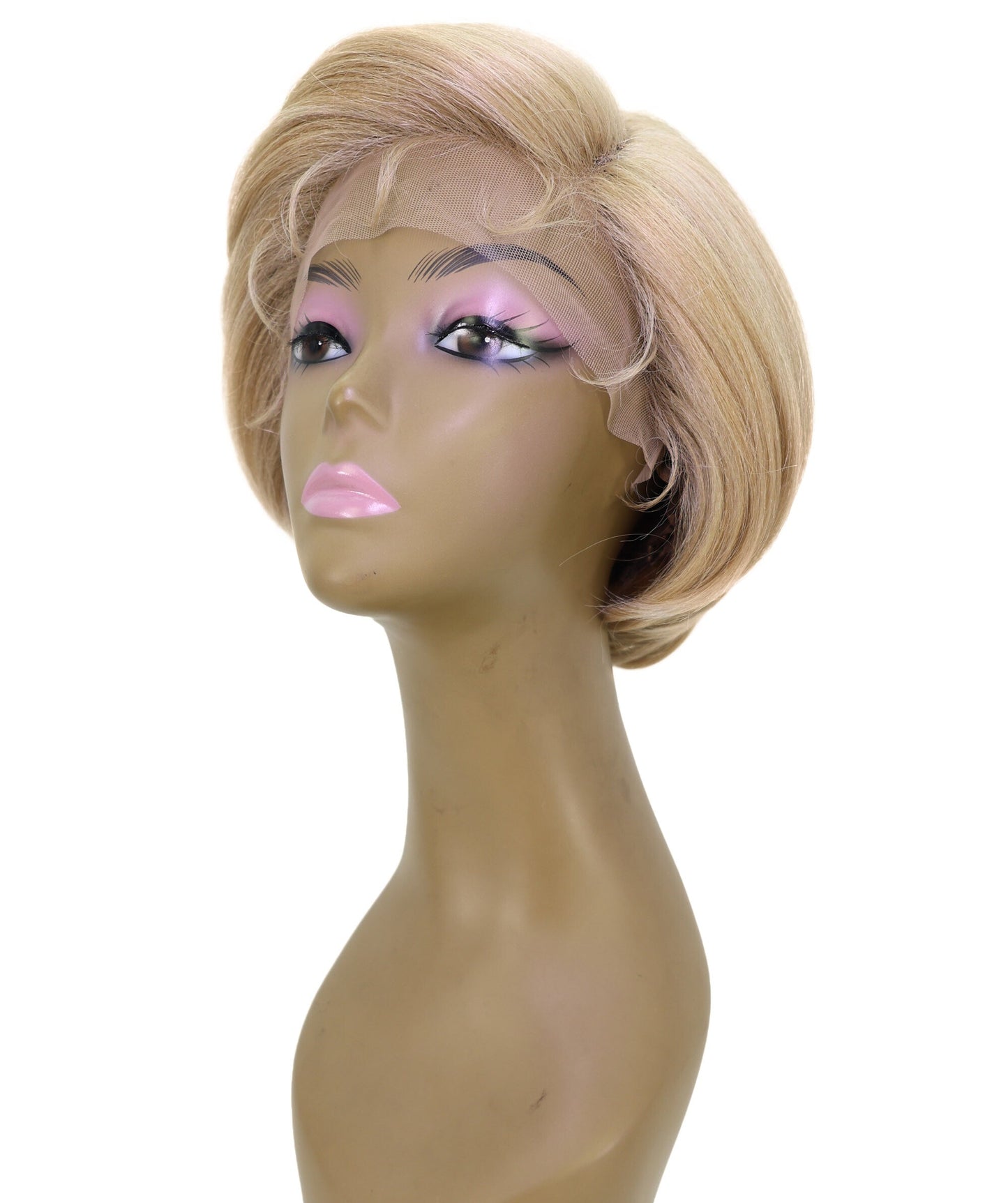 LUXLUXE 9" Champagne Blonde Short Wavy Lace Front Wig – 98g Sleek Bob Hairpiece Heat Resistant Synthetic Fiber