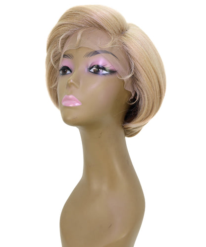 LUXLUXE 9" Champagne Blonde Short Wavy Lace Front Wig – 98g Sleek Bob Hairpiece Heat Resistant Synthetic Fiber
