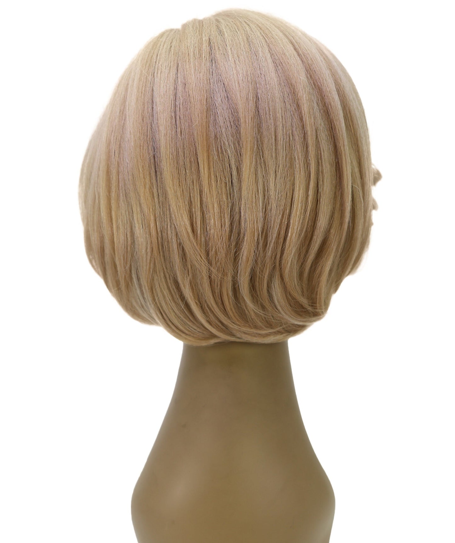LUXLUXE 9" Champagne Blonde Short Wavy Lace Front Wig – 98g Sleek Bob Hairpiece Heat Resistant Synthetic Fiber