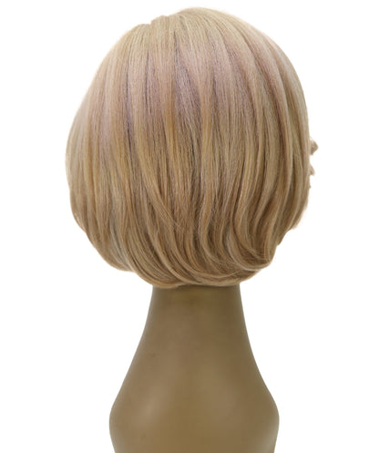 LUXLUXE 9" Champagne Blonde Short Wavy Lace Front Wig – 98g Sleek Bob Hairpiece Heat Resistant Synthetic Fiber
