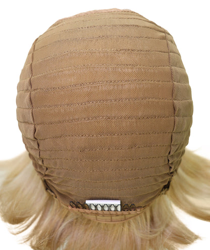 LUXLUXE 9" Champagne Blonde Short Wavy Lace Front Wig – 98g Sleek Bob Hairpiece Heat Resistant Synthetic Fiber