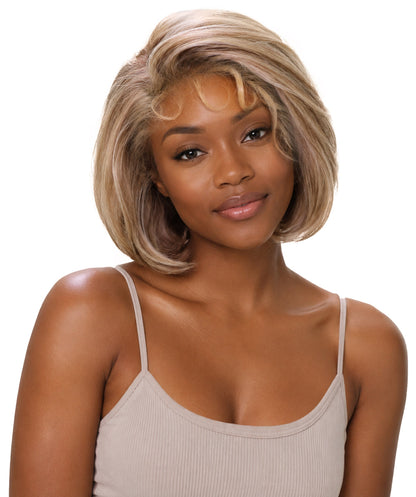 LUXLUXE 10 Inch Frosted Ash Blonde Short Straight Lace Front Wig – Women's Sleek Bob 118g Hair Heat Resistant Synthetic Fiber
