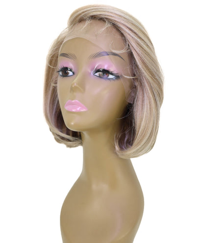LUXLUXE 10 Inch Frosted Ash Blonde Short Straight Lace Front Wig – Women's Sleek Bob 118g Hair Heat Resistant Synthetic Fiber