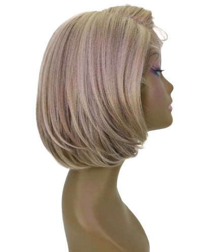 LUXLUXE 10 Inch Frosted Ash Blonde Short Straight Lace Front Wig – Women's Sleek Bob 118g Hair Heat Resistant Synthetic Fiber