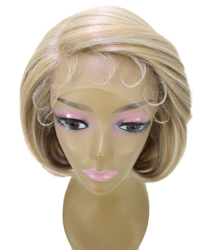 LUXLUXE 10 Inch Frosted Ash Blonde Short Straight Lace Front Wig – Women's Sleek Bob 118g Hair Heat Resistant Synthetic Fiber