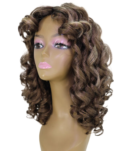 LUXLUXE 14" Long Curly Mocha Balayage Full Wig – Women 240g Voluminous Curl Hair Style Heat Resistant Synthetic Fiber