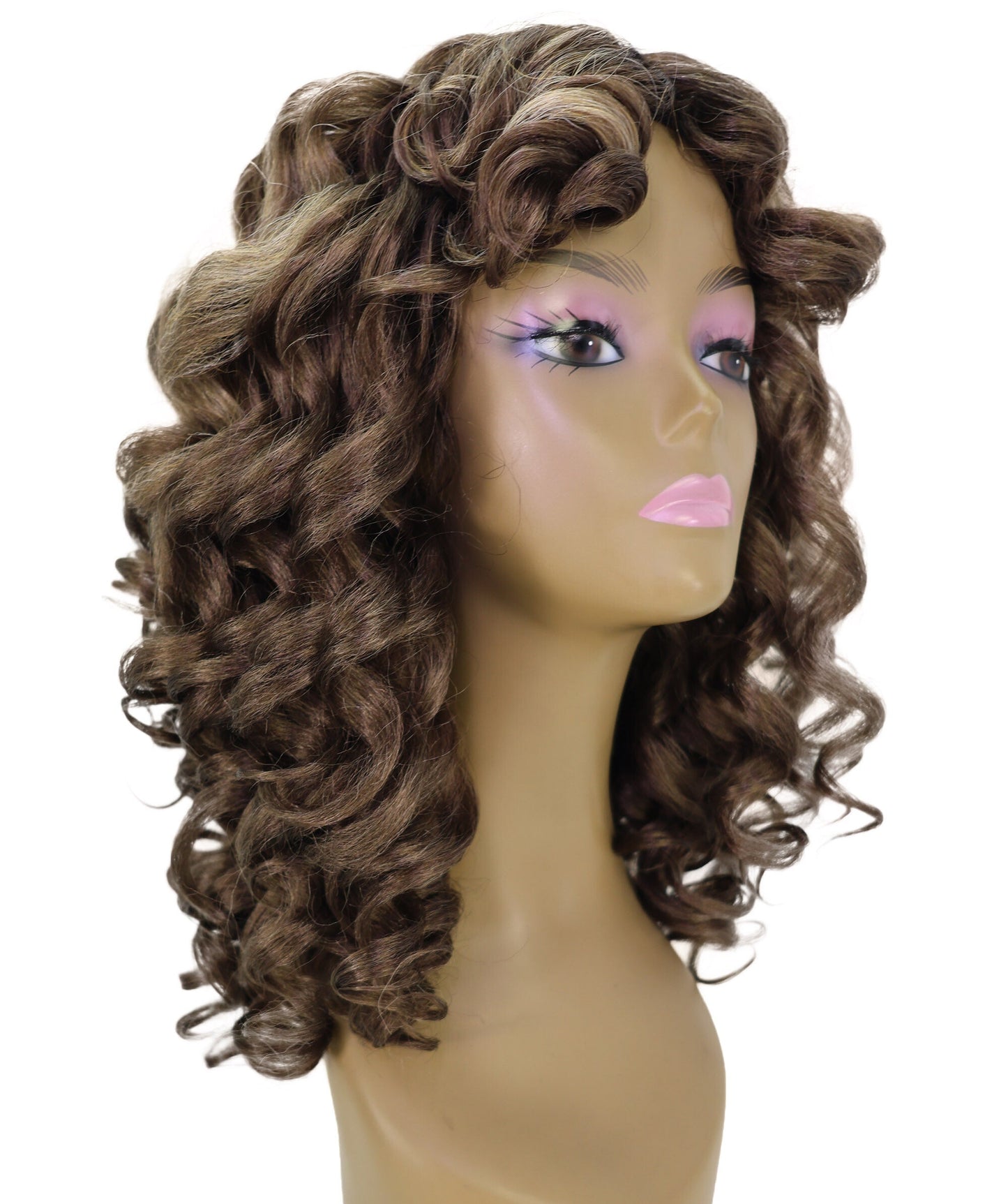 LUXLUXE 14" Long Curly Mocha Balayage Full Wig – Women 240g Voluminous Curl Hair Style Heat Resistant Synthetic Fiber