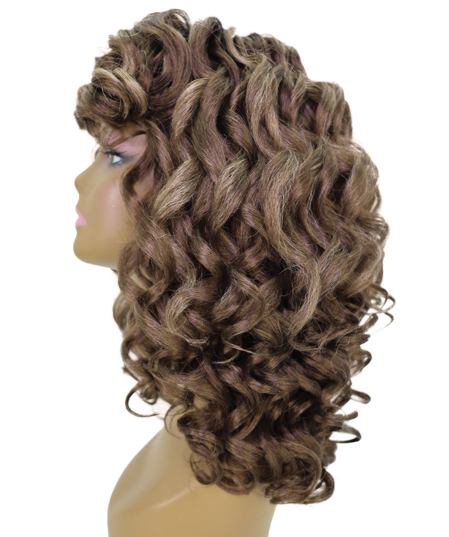 LUXLUXE 14" Long Curly Mocha Balayage Full Wig – Women 240g Voluminous Curl Hair Style Heat Resistant Synthetic Fiber