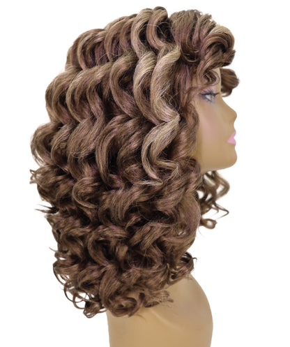 LUXLUXE 14" Long Curly Mocha Balayage Full Wig – Women 240g Voluminous Curl Hair Style Heat Resistant Synthetic Fiber