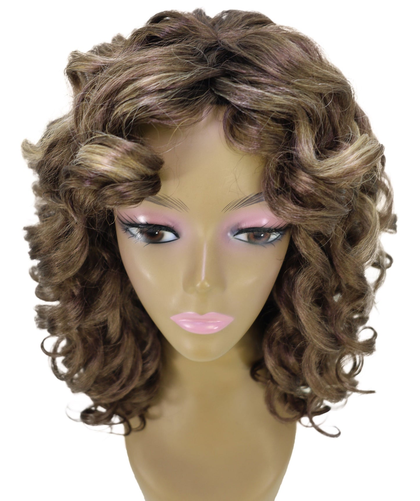 LUXLUXE 14" Long Curly Mocha Balayage Full Wig – Women 240g Voluminous Curl Hair Style Heat Resistant Synthetic Fiber