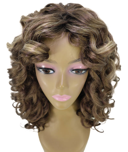 LUXLUXE 14" Long Curly Mocha Balayage Full Wig – Women 240g Voluminous Curl Hair Style Heat Resistant Synthetic Fiber