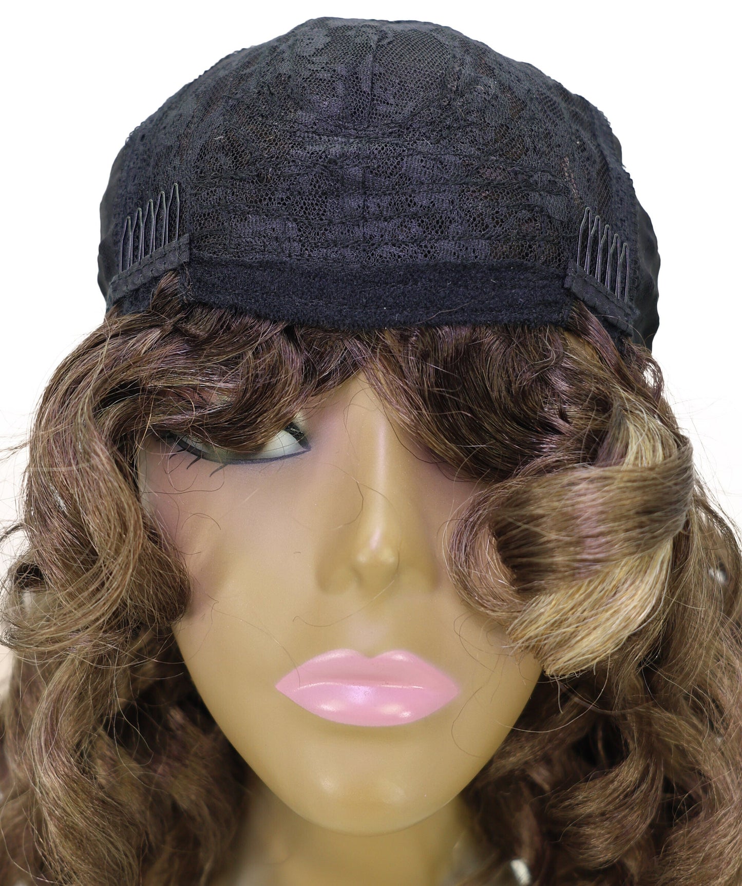 LUXLUXE 14" Long Curly Mocha Balayage Full Wig – Women 240g Voluminous Curl Hair Style Heat Resistant Synthetic Fiber