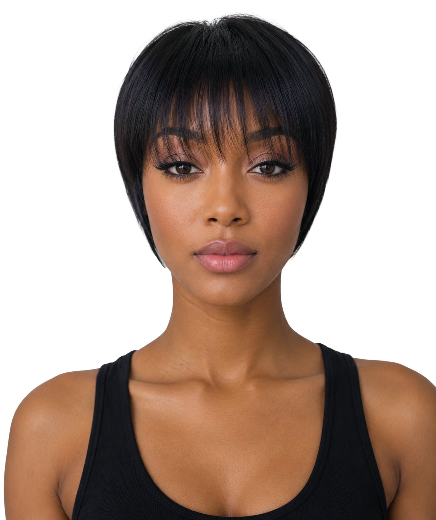 LUXLUXE Bun Hair Extension with Bang – 8 Inch Black Straight Updo Hairstyle with Natural Looking Bangs