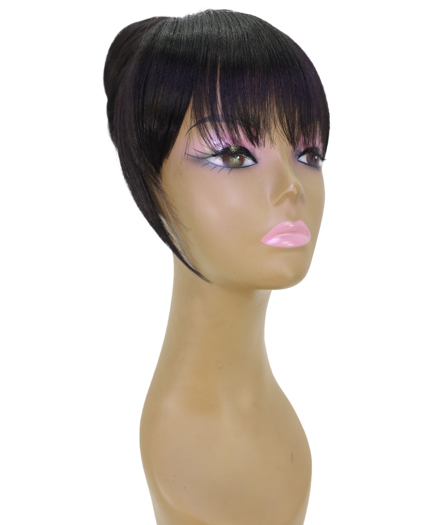 LUXLUXE Bun Hair Extension with Bang – 8 Inch Black Straight Updo Hairstyle with Natural Looking Bangs