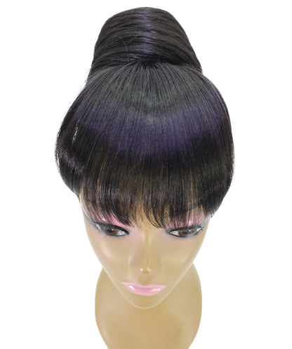 LUXLUXE Bun Hair Extension with Bang – 8 Inch Black Straight Updo Hairstyle with Natural Looking Bangs