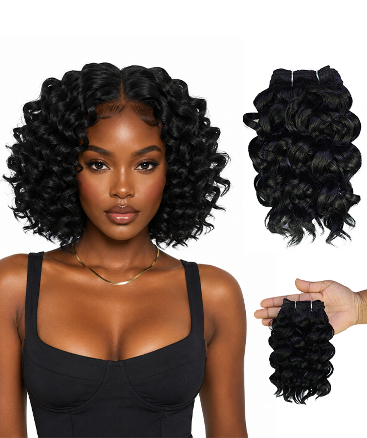 LUXLUXE Deep Curly Synthetic Hair Extension – 6.5 Inch Dense Curl Weft Style 110g for Women Versatile Styling