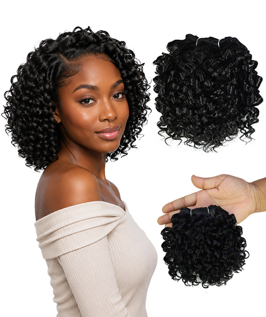 LUXLUXE Burmese Curl Synthetic Hair Extension – 5 Inch Dense Curly Weft Style 110g for Women Textured Styling