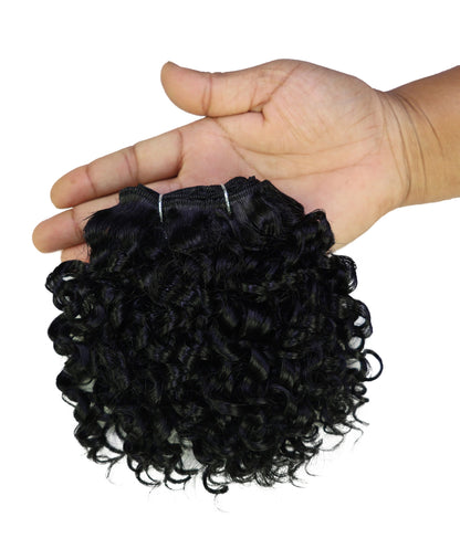 LUXLUXE Burmese Curl Synthetic Hair Extension – 5 Inch Dense Curly Weft Style 110g for Women Textured Styling