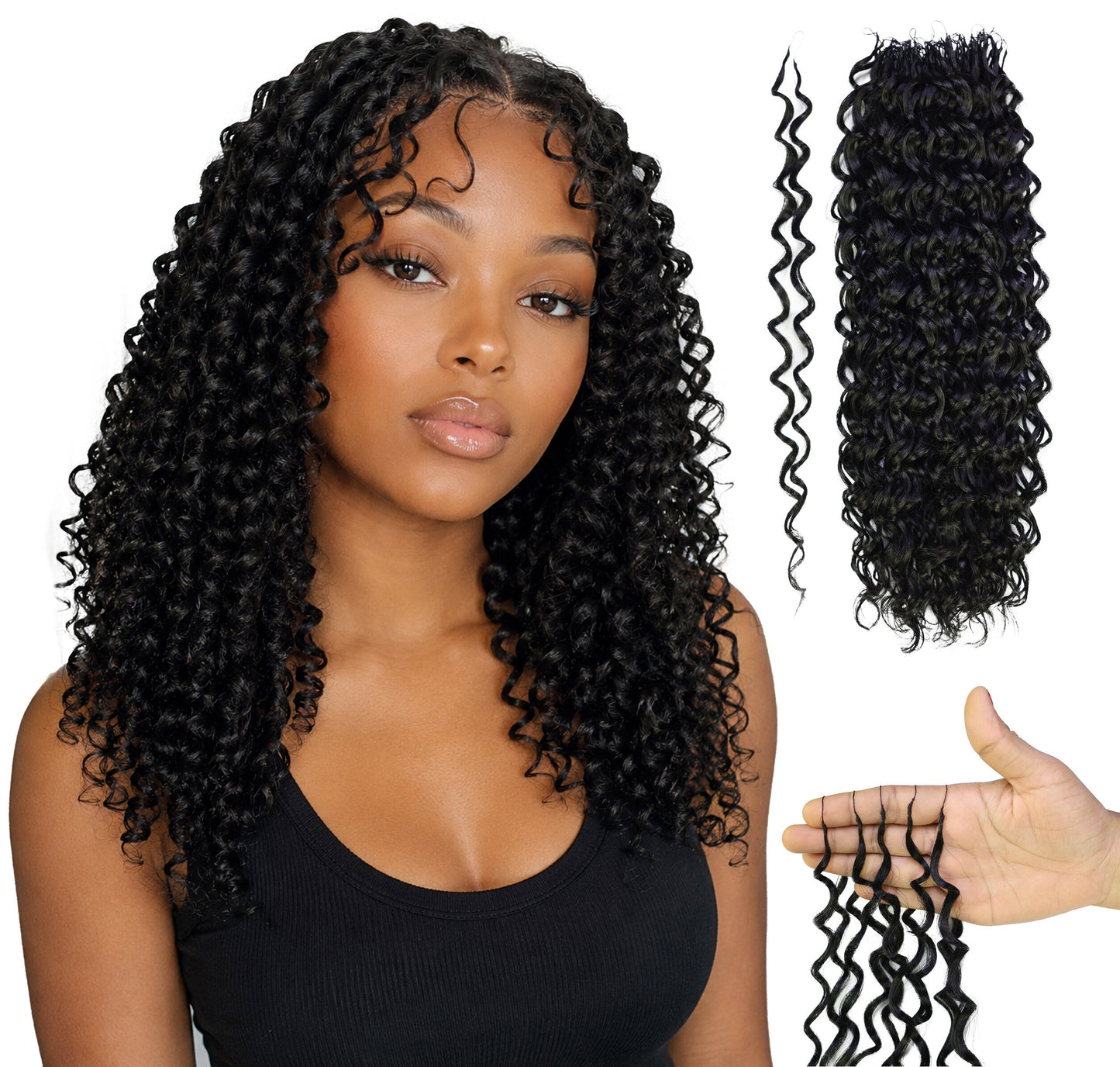 LUXLUXE Water Wave Feather Crochet Human &  Synthetic Mix Hair Extensions - 19 Inch Braiding 60g Hairpiece for Women