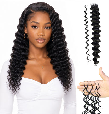 LUXLUXE Deep Wave Wavy Feather Crochet Hair Extensions Human & Synthetic Mix - 20 Inch pre separated 100g Hairpiece