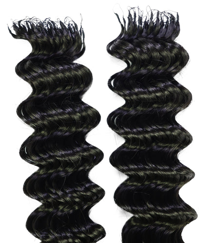 LUXLUXE Deep Wave Wavy Feather Crochet Hair Extensions Human & Synthetic Mix - 20 Inch pre separated 100g Hairpiece