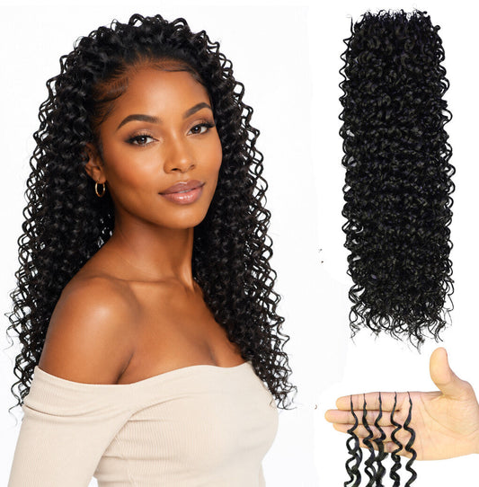 LUXLUXE Hawaiian Jerry Deep Wave Feather Crochet Human & Synthetic Hair Mix Extensions - 20" Curly Braided 100g Hairpiece