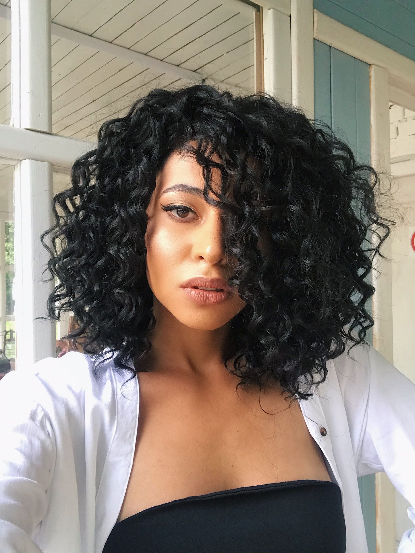 Ada Natural Black Curly Bob Lace Front Wig